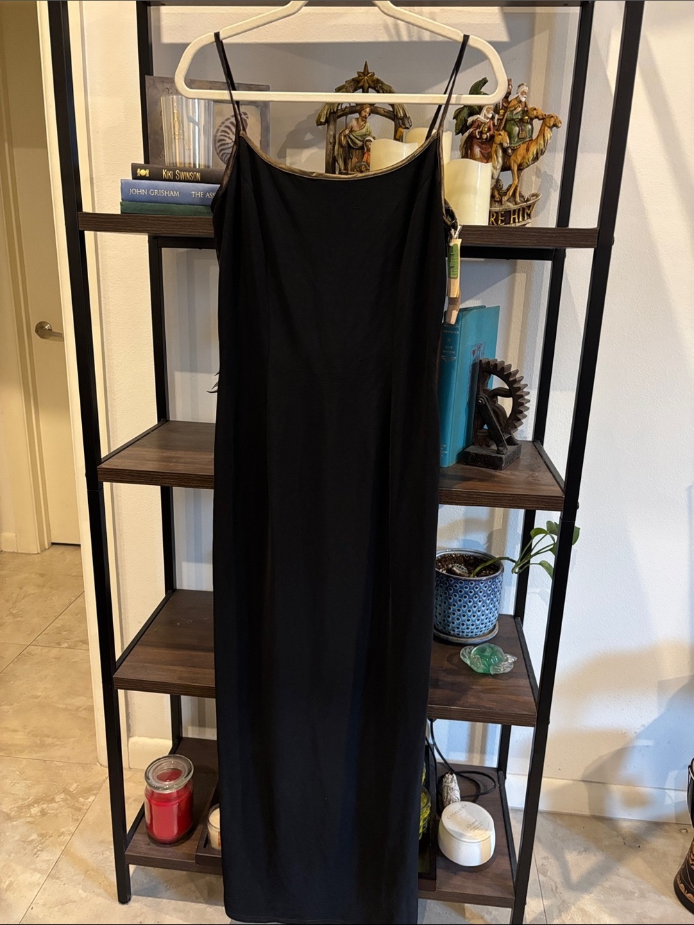 VTG Scott McClintock Black Maxi Slip Dress Spaghetti Straps Tie Corset Back USA